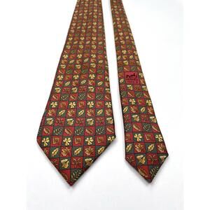 Hermes Tie 7724 OA Silk 100%. Made In France Autumn Leaf Pattern